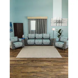 Aura Blue & Grey 16 Pieces Cotton Sofa Cover With Arms-picture-44