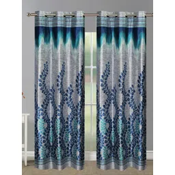 Aura Blue & Grey 2 Pieces Floral Room Darkening Door Curtains-picture-27