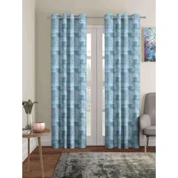 Aura Blue & Grey 2 Pieces Geometric Printed Room Darkening Door Curtain-picture-30