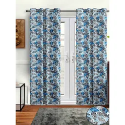 Aura Blue & Grey 2 Pieces Leaf Printed??????? Long Door Curtain-picture-34