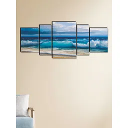 Aura Blue & Grey 5 Pieces Wooden Abstract Wall Paintings-picture-29