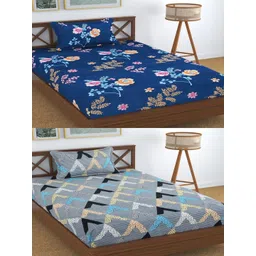 Aura Blue & Grey Floral 180 TC 2 Single Bedsheet with 2 Pillow Covers-picture-23