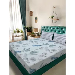 Aura Blue & Grey Floral Printed 300 TC Fitted King Bedsheet Set 2.5 x 2.25 m-picture-26