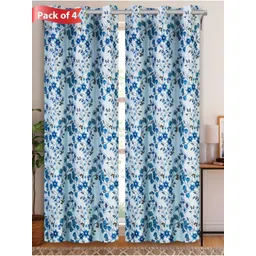 Aura Blue & Navy Blue Set of 4 Floral Room Darkening Door Curtain image 1