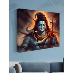 Aura Blue & Orange Colored Lord Shiva Printed Canvas Wall Art-picture-24