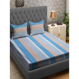 Aura Blue & Pink Printed 210 TC Microfiber King Bedsheet Set 2.74 m x 2.74 m-picture-36