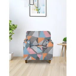Aura Blue & Pink Printed Stretchable One Seater Sofa Cover-picture-34