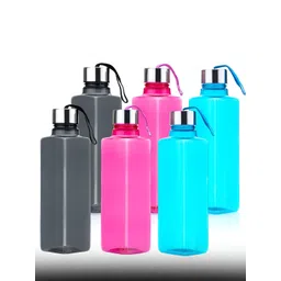 Aura Blue & Pink Set of 6 Plastic Solid Water Bottle image 1