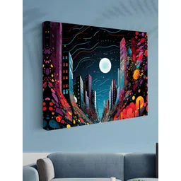 Aura Blue & Red Cityscape Printed Canvas Wall Art-picture-17