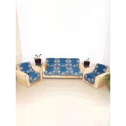 Aura Blue & Rust 6 Pieces Floral Printed 5 Seater Sofa Covers-picture-25