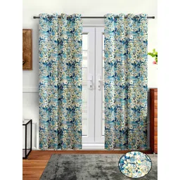 Aura Blue & White 2 Pcs Floral Printed Door Curtain-picture-12