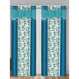 Aura Blue & White 2 Pieces Floral Door Curtain-picture-12