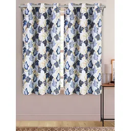 Aura Blue & White 2 Pieces Floral Printed Window Curtains-picture-27