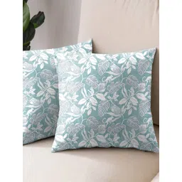 Aura Blue & White 2 Pieces Floral Square Cushion Covers-picture-30