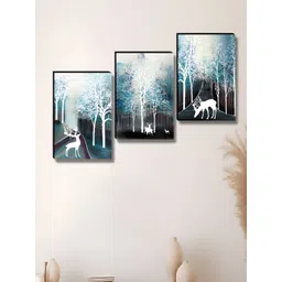 Aura Blue & White 3 Pieces Floral And Botanical Printed Wood Wall Art-image-12