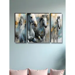 Aura Blue & White 3 Pieces Horse Birds And Animals Wooden Wall Arts-image-22