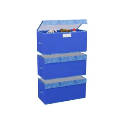 Aura Blue & White 3 Pieces Zig Zag Printed Drawer Organisers With Transparent Lid-picture-29