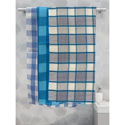 Aura Blue & White 3 Printed Cotton 210 GSM Bath Towel-picture-14