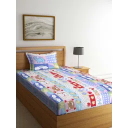 Aura Blue & White Cartoon Printed 350 TC Single Bedsheet Set 2.15 m x 1.50 m-picture-12