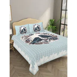 Aura Blue & White Floral 144 TC Pure Cotton King Bedsheet With 2 Pillow Covers-picture-27