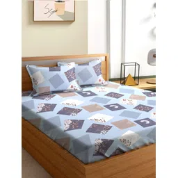 Aura Blue & White Geometric 180 TC Queen Bedsheet With 2 Pillow Covers-picture-39