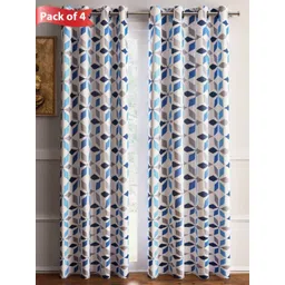 Aura Blue & White Set of 4 Floral Long Door Curtain-picture-26