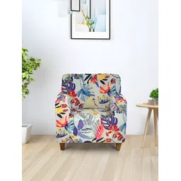 Aura Blue & Yellow PrintedStretchable One Seater Sofa Cover-picture-29