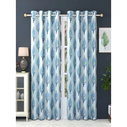 Aura Blue & Yellow Set of 2 Floral Room Darkening Door Curtain-picture-28