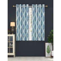 Aura Blue & Yellow Set of 2 Floral Room Darkening Window Curtain-picture-30