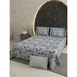 Aura Blue Floral 180 TC King Bedsheet with 2 Pillow Covers-picture-23
