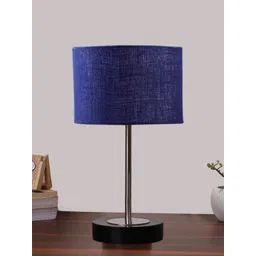 Aura Blue Textured Wood Contemporary Cylindrical Shaped Table Lamp-picture-41