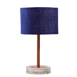 Aura Blue Textured Wood Cylindrical Shaped Table Lamp-picture-39