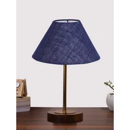 Aura Blue Textured Wood Frusturical Shaped Table Lamp-picture-13