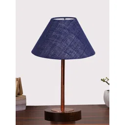 Aura Blue Textured Wood Industrial Frusturical Shaped Table Lamp-picture-19
