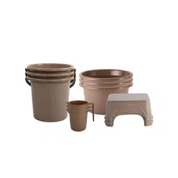 Aura Brown 10 piece Solid Plastic Bath Accessories Set-picture-13