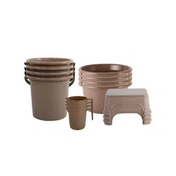 Aura Brown 10 piece Solid Plastic Bath Accessories Set-picture-32