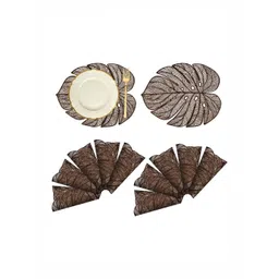 Aura Brown 12-Pcs Patterned Heat-Resistant Leather Big Patta Table Placemats-picture-25