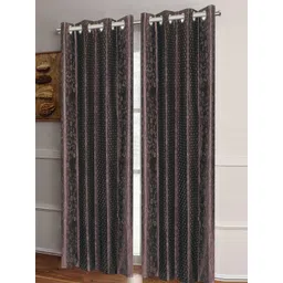 Aura Brown 2 Pieces Floral Printed Embossed Room Darkening Eyelet Door Curtains-picture-38