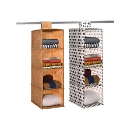 Aura Brown 2 Pieces Foldable 4 Shelf Hanging Closet Multi-Utility Organizers-image-44