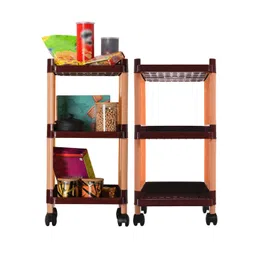 Aura Brown 2 Pieces Multipurpose 3-Layer Office Storage Trolley Racks with Wheels-picture-36