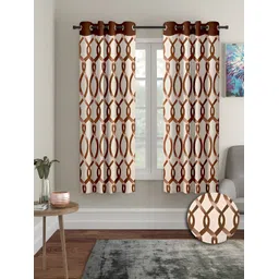 Aura Brown & Beige 2 Pieces Geometric Printed Eyelet Window Curtains-picture-15