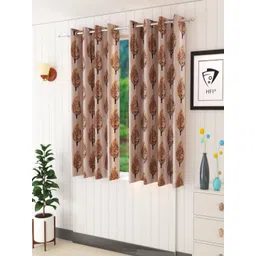 Aura Brown & Beige Set of 2 Floral Room Darkening Window Curtain-picture-27