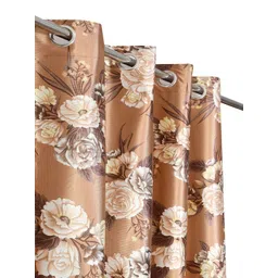 Aura Brown & Beige Set of 2 Floral Room Darkening Window Curtain image 2