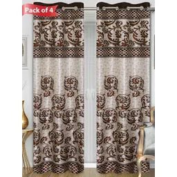 Aura Brown & Beige Set of 4 Floral Door Curtain-picture-24