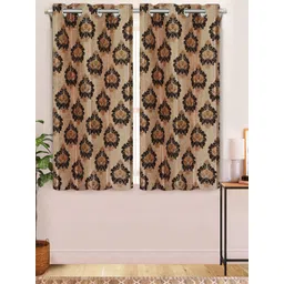 Aura Brown & Black 2 Pcs Floral Printed Window Curtains-picture-16