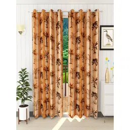 Aura Brown & Black Set of 2 Floral Room Darkening Long Door Curtain-picture-26