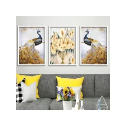 Aura Brown & Blue 3 Pieces Wood Birds and Animals Wall Paintings-picture-16