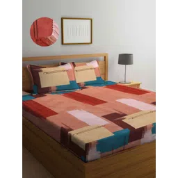 Aura Brown & Blue Abstract Printed 300 TC Cotton King Bedsheet Set 2.70 m x 2.60 m-picture-38