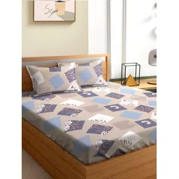 Aura Brown & Blue Geometric 180 TC Queen Bedsheet With 2 Pillow Covers-picture-18