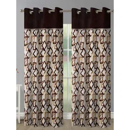 Aura Brown & Cream 2Pcs Geometric Room Darkening Door Curtain-picture-35